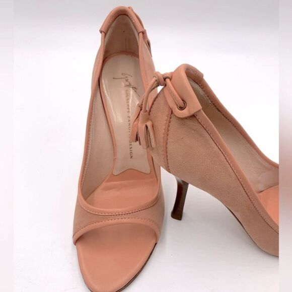 Auth NWT Giuseppe Zanotti TAK 90 Sandolo Peach Peep Toe Suede 4" Heels US 7.5B - Picture 8 of 16